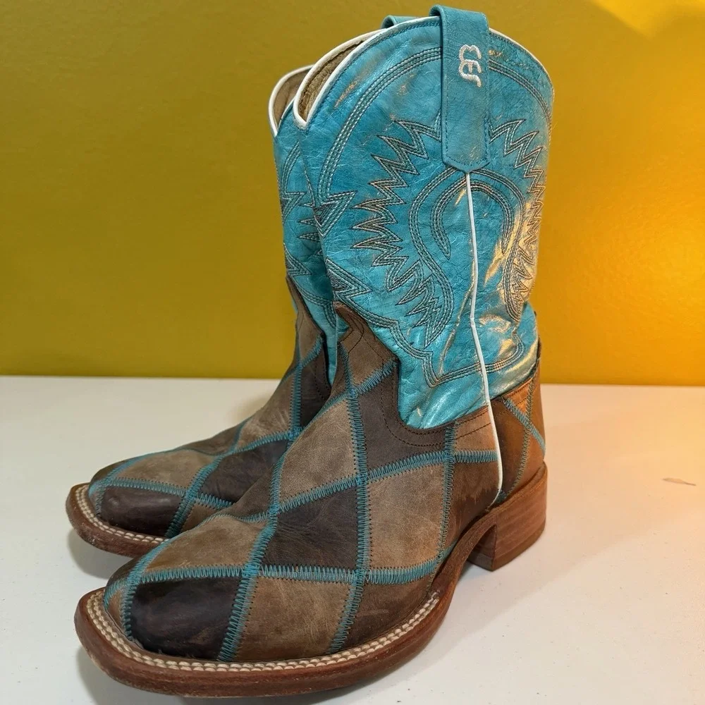 Anderson Bean Kids Turquoise And Brown Horse Power Boots K1055 – Youth Size 3